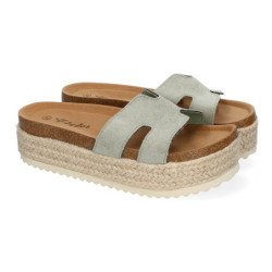 Sandalias bio de plataforma en yute para mujer color verde M-288