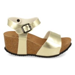 Sandalias doradas bio plataforma pala simple para mujer M-77
