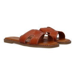 Sandalias planas cómodas para mujer color camel M-8081