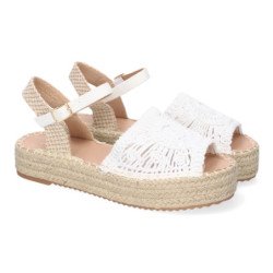 Sandalias planas en yute pala trenzada abierta para mujer blanco TF2638