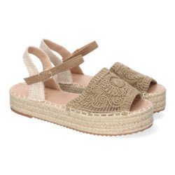 Sandalias planas en yute pala trenzada abierta para mujer kaki TF2638