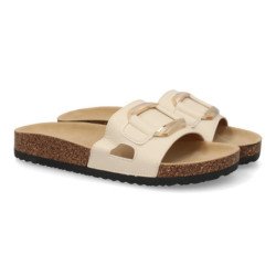 Sandalias planas cómodas suela bio para mujer color beige VR5-1756