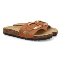 Sandalias planas cómodas elegantes para mujer color camel VR5-1756