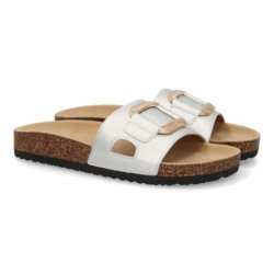 Sandalias planas plateadas cómodas elegantes para mujer VR5-1756