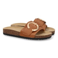 Sandalias planas cómodas bio en pala para mujer color camel VR5-1757