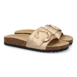 Sandalias planas cómodas bio en pala para mujer color champan VR5-1757