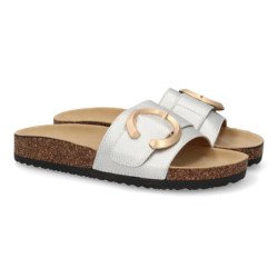 Sandalias plateadas planas cómodas diseño para mujer VR5-1757