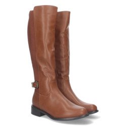 Botas altas marrones planas con corre y hebilla para mujer ZS-92