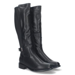 Botas altas negras de tacón bajo correa y hebilla para mujer ZS-92